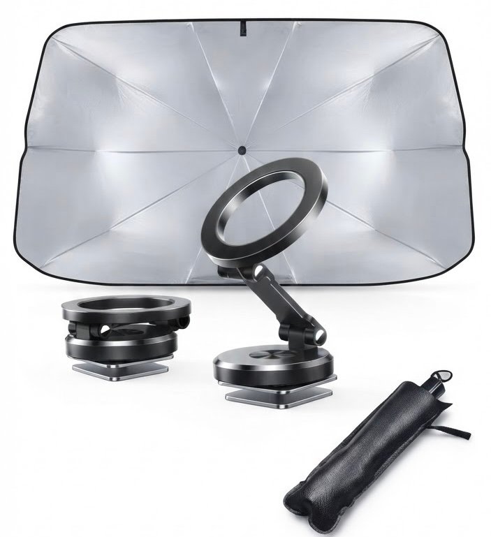 Pack Verano SOMRA: parasol de coche y soporte magnético 360° para el móvil